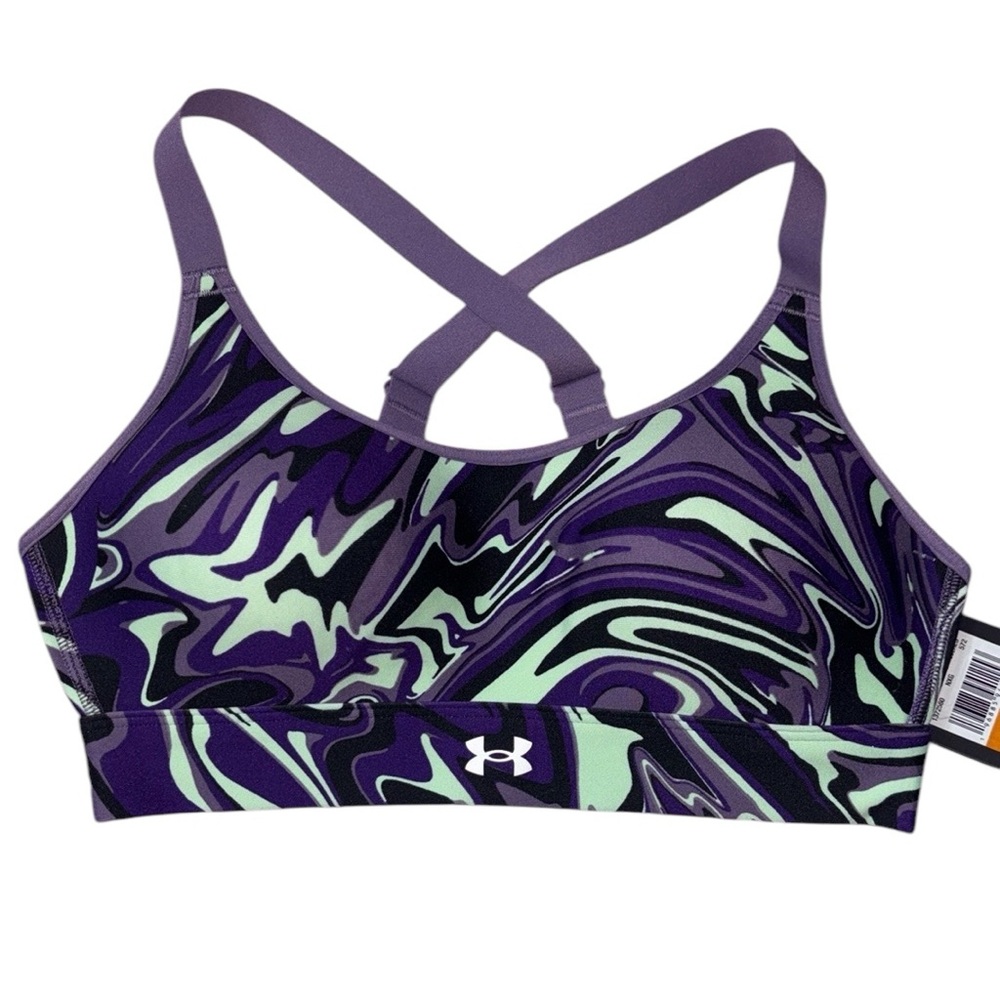 NWT Under Armour Continuum Mid Print Women's Purple & Green Sports Bra, Size S